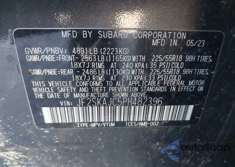 2023 Subaru Forester Sport из США, поврежденный, VIN JF2SKAJC5PH482396